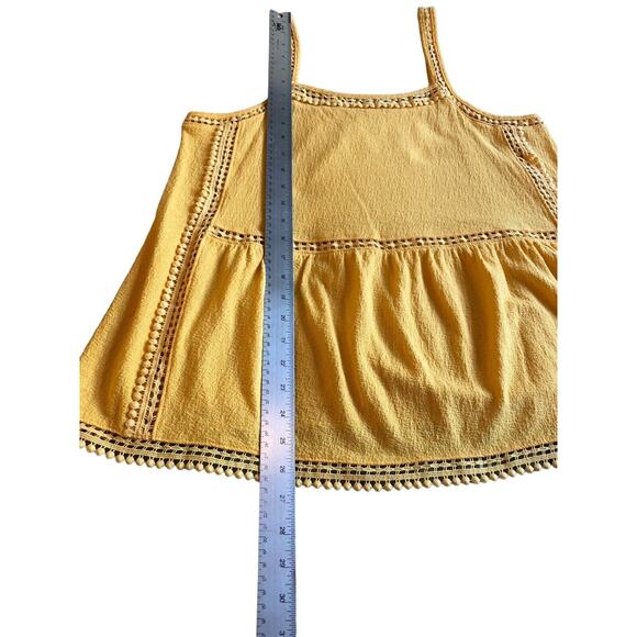 Womens Sun‎ Shirt Sz M Sleeveless Yellow Baby Doll Tank Top Crocheted Detail - Picture 6 of 8